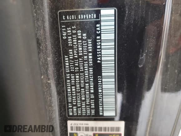 ✅ 2012 Volkswagen Golf GTI w/Conv & Sunroof • VIN: WVWEV7AJ5CW023427 • Lot: 53376745. Listed on Copart with 110,852 mi. Free auction sales archive from the USA and detailed vehicle history report at DreamBid. Image 12.