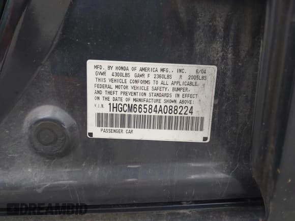 ✅ 2004 Honda Accord EX • VIN: 1HGCM66584A088224 • Lot: 43407315. Listed on IAAI with 219,475 mi. Free auction sales archive from the USA and detailed vehicle history report at DreamBid. Image 9.