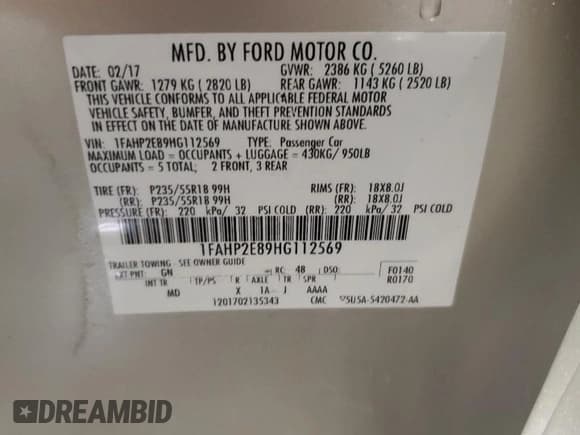 ✅ 2017 Ford Taurus SEL • VIN: 1FAHP2E89HG112569 • Lot: 61120595. Listed on Copart with 176,526 mi. Free auction sales archive from the USA and detailed vehicle history report at DreamBid. Image 12.