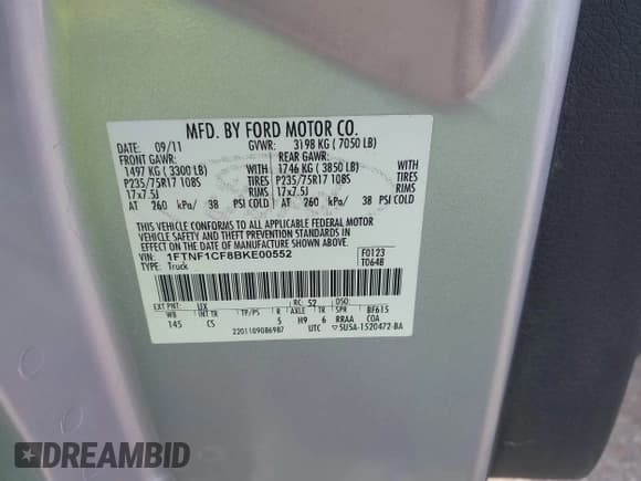 ✅ 2011 Ford F-150 XL • VIN: 1FTNF1CF8BKE00552 • Лот: 43042364. Опубликован ранее на IAAI с пробегом 114 445 миль. Бесплатный доступ к архиву аукционных продаж из США и подробный отчёт об истории автомобиля на DreamBid. Изображение 9.