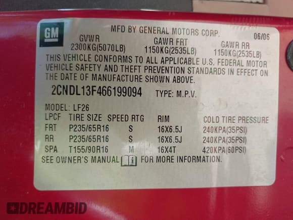 ✅ 2006 Chevrolet Equinox LS • VIN: 2CNDL13F466199094 • Лот: 42915146. Опубликован ранее на IAAI с пробегом 206 214 миль. Бесплатный доступ к архиву аукционных продаж из США и подробный отчёт об истории автомобиля на DreamBid. Изображение 9.