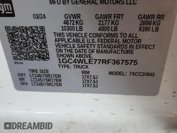 ✅ 2024 Chevrolet Silverado 2500HD Work Truck • VIN: 1GC4WLE77RF367575 • Лот: 56151685. Опубликован ранее на Copart с пробегом 14 882 миль. Бесплатный доступ к архиву аукционных продаж из США и подробный отчёт об истории автомобиля на DreamBid. Изображение 13.