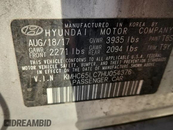 ✅ 2017 Hyundai Ioniq Blue • VIN: KMHC65LC7HU054376 • Lot: 93331125. Listed on Copart with 125,764 mi. Free auction sales archive from the USA and detailed vehicle history report at DreamBid. Image 12.