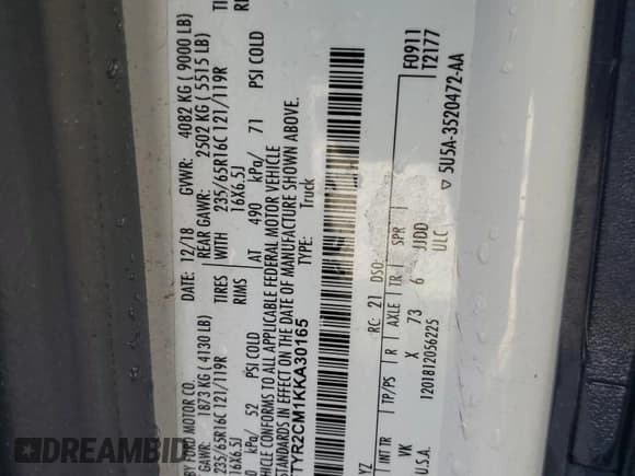 ✅ 2019 Ford Transit • VIN: 1FTYR2CM1KKA30165 • Лот: 90614625. Опубликован ранее на Copart с пробегом 58 090 миль. Бесплатный доступ к архиву аукционных продаж из США и подробный отчёт об истории автомобиля на DreamBid. Изображение 13.