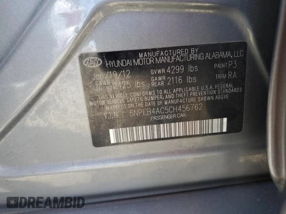 ✅ 2012 Hyundai Sonata GLS • VIN: 5NPEB4AC5CH456762 • Лот: 68666634. Опубликован ранее на Copart с пробегом Не указан. Бесплатный доступ к архиву аукционных продаж из США и подробный отчёт об истории автомобиля на DreamBid. Изображение 12.