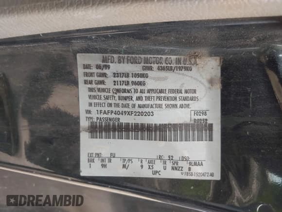 ✅ 1999 Ford Mustang • VIN: 1FAFP4049XF220203 • Lot: 42823314. Wystawiony na IAAI z przebiegiem Nie podano. Bezpłatny archiwum sprzedaży aukcyjnych z USA i szczegółowy raport historii pojazdu na DreamBid. Zdjęcie 9.