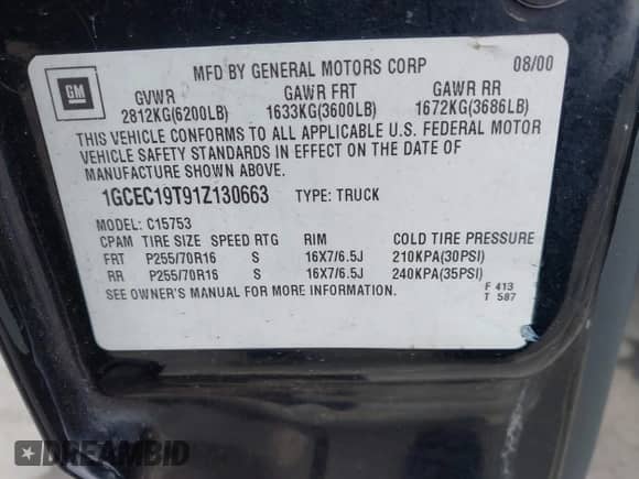 ✅ 2001 Chevrolet Silverado 1500 LT • VIN: 1GCEC19T91Z130663 • Lot: 42393510. Wystawiony na IAAI z przebiegiem 172 128 mil mil. Skorzystaj z bezpłatnego archiwum sprzedaży aukcyjnych z USA i zobacz szczegółowy raport historii pojazdu na DreamBid. Zdjęcie 9.