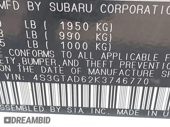 ✅ 2019 Subaru Impreza Premium • VIN: 4S3GTAD62K3746770 • Лот: 42766820. Опубликован ранее на IAAI с пробегом 81 641 миль. Бесплатный доступ к архиву аукционных продаж из США и подробный отчёт об истории автомобиля на DreamBid. Изображение 9.