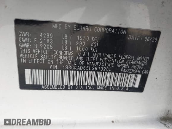 ✅ 2020 Subaru Impreza Premium • VIN: 4S3GKAD65L3610265 • Lot: 41389344. Listed on IAAI with 24,193 mi. Free auction sales archive from the USA and detailed vehicle history report at DreamBid. Image 9.