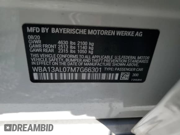 ✅ 2021 BMW 2 Series M235i xDrive • VIN: WBA13AL07M7G66301 • Lot: 82367515. Listed on Copart with 59,694 mi. Free auction sales archive from the USA and detailed vehicle history report at DreamBid. Image 12.