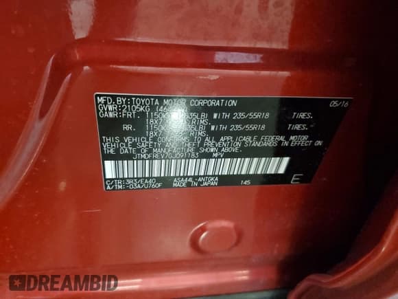 ✅ 2016 Toyota RAV4 Limited • VIN: JTMDFREV7GJ091183 • Lot: 58096115. Listed on Copart with 55,701 mi. Free auction sales archive from the USA and detailed vehicle history report at DreamBid. Image 14.