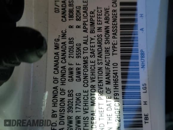 ✅ 2017 Honda Civic Touring • VIN: 2HGFC1F91HH654110 • Lot: 90936485. Listed on Copart with 114,224 mi. Free auction sales archive from the USA and detailed vehicle history report at DreamBid. Image 12.