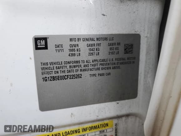 ✅ 2012 Chevrolet Malibu 1LS • VIN: 1G1ZB5E00CF225262 • Lot: 73627544. Listed on Copart with 119,992 mi. Free auction sales archive from the USA and detailed vehicle history report at DreamBid. Image 12.