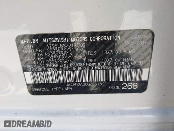 ✅ 2016 Mitsubishi Outlander ES • VIN: JA4AD2A30GZ051821 • Lot: 42283059. Listed on IAAI with 147,745 mi. Free auction sales archive from the USA and detailed vehicle history report at DreamBid. Image 9.