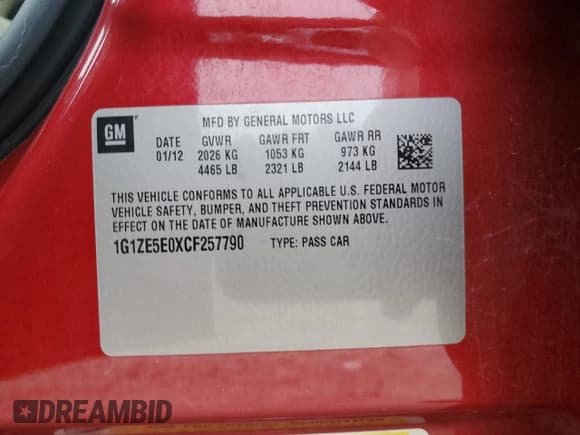 ✅ 2012 Chevrolet Malibu LTZ 1LZ • VIN: 1G1ZE5E0XCF257790 • Lot: 85523035. Listed on Copart with 166,269 mi. Free auction sales archive from the USA and detailed vehicle history report at DreamBid. Image 12.