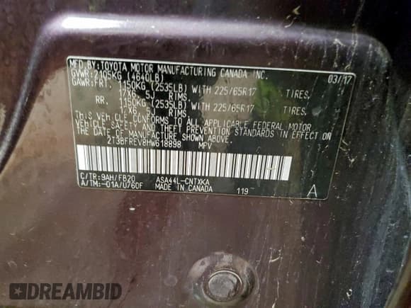 ✅ 2017 Toyota RAV4 LE • VIN: 2T3BFREV8HW618898 • Lot: 95419805. Listed on Copart with Not provided. Free auction sales archive from the USA and detailed vehicle history report at DreamBid. Image 13.