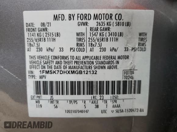 ✅ 2021 Ford Explorer XLT • VIN: 1FMSK7DHXMGB12132 • Lot: 88891395. Wystawiony na Copart z przebiegiem 45 025 mil. Bezpłatny archiwum sprzedaży aukcyjnych z USA i szczegółowy raport historii pojazdu na DreamBid. Zdjęcie 15.