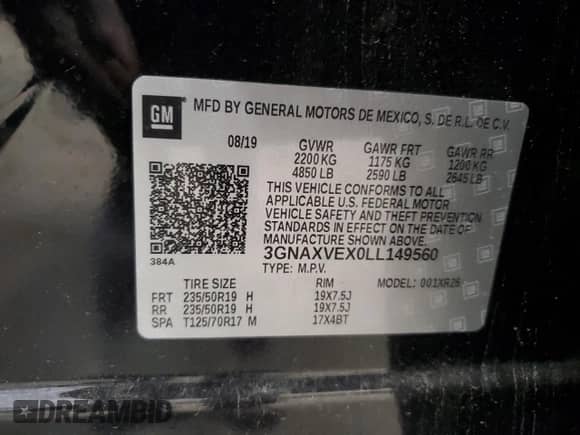 2020 Chevrolet Equinox LT z VIN 3GNAXVEX0LL149560, wystawiony jako Copart lot #70187975 z przebiegiem 52 072 mil mil oraz Szkoda całkowita • Salvage title. Historia ofert i sprzedaży dostępna na DreamBid. Obrazek 13.