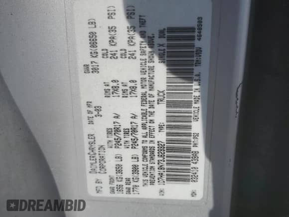 2003 Dodge 1500 ST с VIN 1D7HA18N73J629927, выставлен на аукционе Copart как лот 74080654 с пробегом 203 431 миль миль и Списание • Salvage title. История ставок и продаж доступна на DreamBid. Изображение 12.