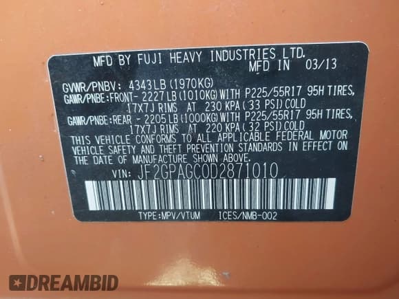 ✅ 2013 Subaru Crosstrek Limited • VIN: JF2GPAGC0D2871010 • Lot: 43405187. Listed on IAAI with 158,889 mi. Free auction sales archive from the USA and detailed vehicle history report at DreamBid. Image 9.