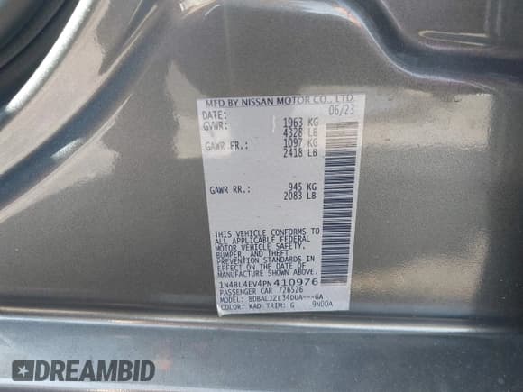 ✅ 2023 Nissan Altima SL • VIN: 1N4BL4EV4PN410976 • Lot: 43213334. Wystawiony na IAAI z przebiegiem 24 589 mil. Bezpłatny archiwum sprzedaży aukcyjnych z USA i szczegółowy raport historii pojazdu na DreamBid. Zdjęcie 9.