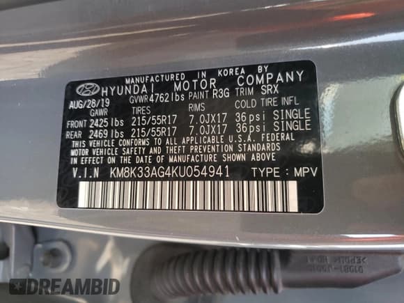 ✅ 2019 Hyundai Kona Limited • VIN: KM8K33AG4KU054941 • Лот: 66687273. Опубликован ранее на Copart с пробегом 51 542 миль. Бесплатный доступ к архиву аукционных продаж из США и подробный отчёт об истории автомобиля на DreamBid. Изображение 14.