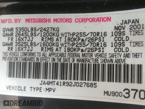 ✅ 2002 Mitsubishi Montero Sport Limited • VIN: JA4MT41R92J027685 • Lot: 42236102. Listed on IAAI with 203,808 mi. Free auction sales archive from the USA and detailed vehicle history report at DreamBid. Image 9.