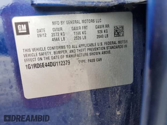 2013 Chevrolet Volt z VIN 1G1RD6E44DU112379, wystawiony jako Copart lot #55768104 z przebiegiem 134 419 mil mil oraz Szkoda całkowita • Salvage title. Historia ofert i sprzedaży dostępna na DreamBid. Obrazek 12.