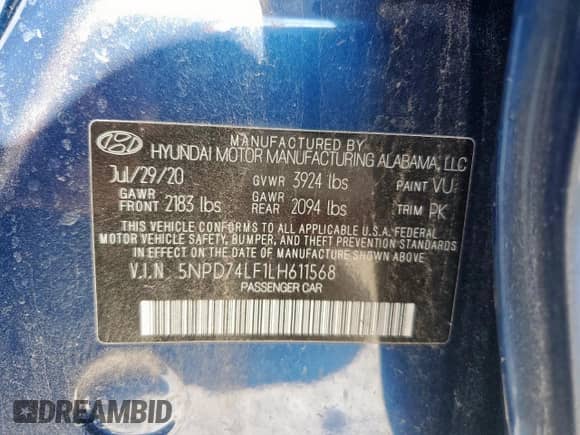 2020 Hyundai Elantra SE z VIN 5NPD74LF1LH611568, wystawiony jako Copart lot #81816075 z przebiegiem 55 950 mil mil oraz Szkoda całkowita • Salvage title. Historia ofert i sprzedaży dostępna na DreamBid. Obrazek 12.