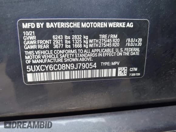 ✅ 2022 BMW X6 xDrive40i • VIN: 5UXCY6C08N9J79054 • Lot: 43593163. Listed on IAAI with Not provided. Free auction sales archive from the USA and detailed vehicle history report at DreamBid. Image 9.