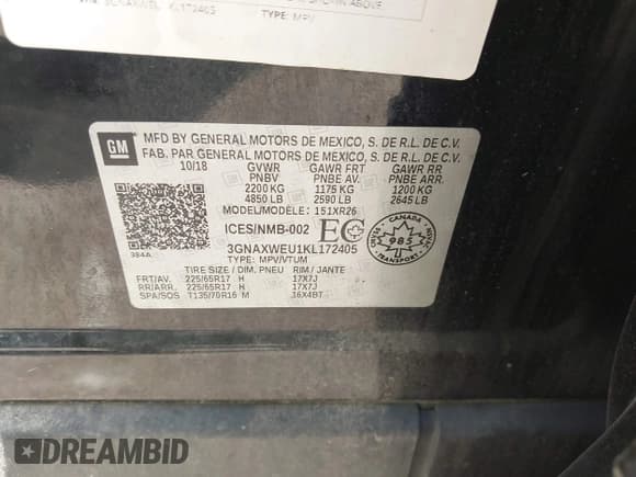 ✅ 2019 Chevrolet Equinox LT • VIN: 3GNAXWEU1KL172405 • Лот: 43175770. Опубликован ранее на IAAI с пробегом 106 452 миль. Бесплатный доступ к архиву аукционных продаж из США и подробный отчёт об истории автомобиля на DreamBid. Изображение 9.