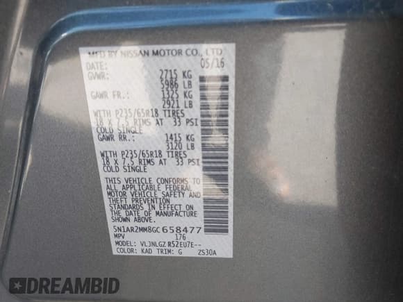 ✅ 2016 Nissan Pathfinder SV • VIN: 5N1AR2MM8GC658477 • Лот: 43593185. Опубликован ранее на IAAI с пробегом 110 180 миль. Бесплатный доступ к архиву аукционных продаж из США и подробный отчёт об истории автомобиля на DreamBid. Изображение 9.