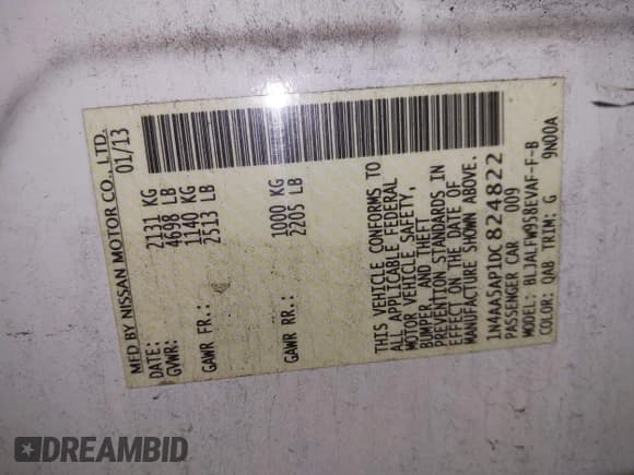 ✅ 2013 Nissan Maxima SV • VIN: 1N4AA5AP1DC824822 • Лот: 43668942. Опубликован ранее на IAAI с пробегом 92 054 миль. Бесплатный доступ к архиву аукционных продаж из США и подробный отчёт об истории автомобиля на DreamBid. Изображение 9.