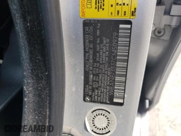 ✅ 2007 BMW 5 Series 530i • VIN: WBANE73537CM50979 • Лот: 64551385. Опубликован ранее на Copart с пробегом 173 859 миль. Бесплатный доступ к архиву аукционных продаж из США и подробный отчёт об истории автомобиля на DreamBid. Изображение 12.