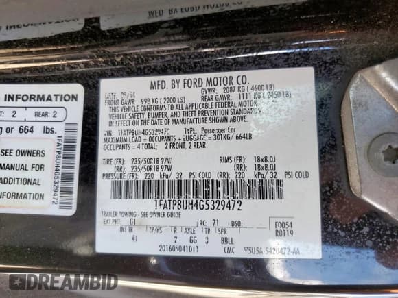 ✅ 2016 Ford Mustang EcoBoost Premium • VIN: 1FATP8UH4G5329472 • Lot: 69268545. Listed on Copart with 116,836 mi. Free auction sales archive from the USA and detailed vehicle history report at DreamBid. Image 13.