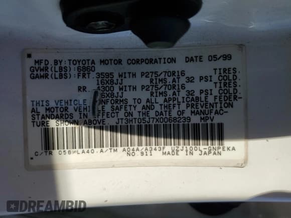 ✅ 1999 Toyota Land Cruiser • VIN: JT3HT05J7X0068239 • Lot: 78456064. Listed on Copart with 222,241 mi. Free auction sales archive from the USA and detailed vehicle history report at DreamBid. Image 14.