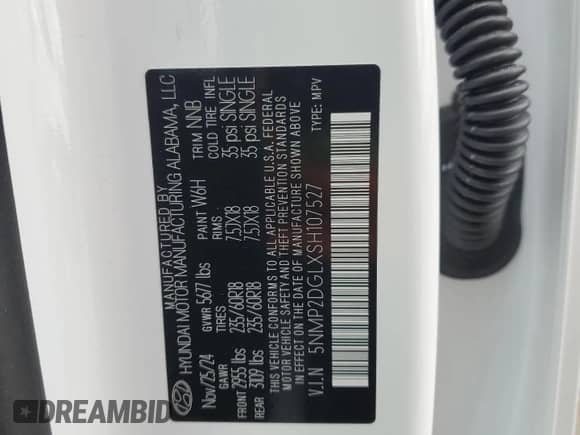 2025 Hyundai Santa Fe SEL с VIN 5NMP2DGLXSH107527, выставлен на аукционе Copart как лот 46322365 с пробегом 1 494 миль миль и Списание • Salvage title. История ставок и продаж доступна на DreamBid. Изображение 13.