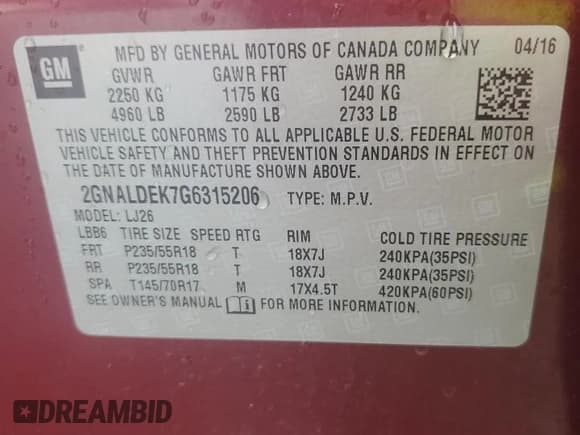 ✅ 2016 Chevrolet Equinox LTZ • VIN: 2GNALDEK7G6315206 • Lot: 92017295. Listed on Copart with 101,981 mi. Free auction sales archive from the USA and detailed vehicle history report at DreamBid. Image 12.