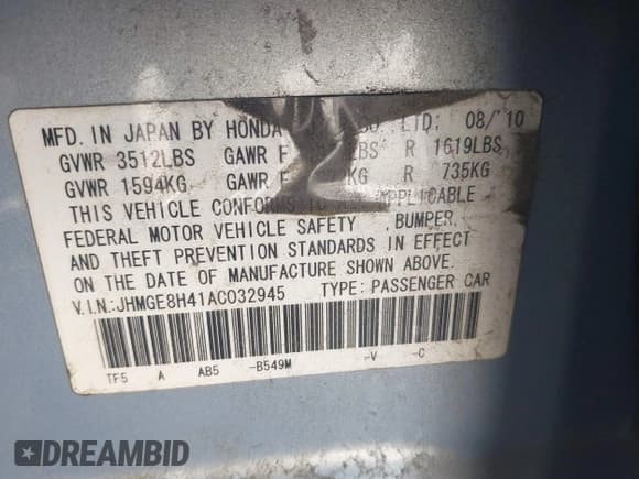 ✅ 2010 Honda Fit Sport • VIN: JHMGE8H41AC032945 • Lot: 43618133. Wystawiony na IAAI z przebiegiem 94 414 mil. Bezpłatny archiwum sprzedaży aukcyjnych z USA i szczegółowy raport historii pojazdu na DreamBid. Zdjęcie 9.