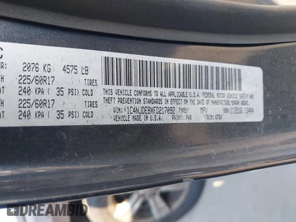 ✅ 2015 Jeep Compass High Altitude • VIN: 1C4NJDEBXFD217092 • Lot: 43237256. Listed on IAAI with 161,684 mi. Free auction sales archive from the USA and detailed vehicle history report at DreamBid. Image 9.