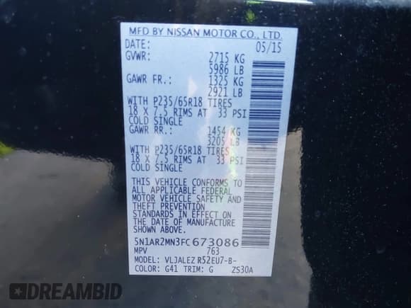 ✅ 2015 Nissan Pathfinder SV • VIN: 5N1AR2MN3FC673086 • Lot: 43466303. Wystawiony na IAAI z przebiegiem 199 462 mil. Bezpłatny archiwum sprzedaży aukcyjnych z USA i szczegółowy raport historii pojazdu na DreamBid. Zdjęcie 9.