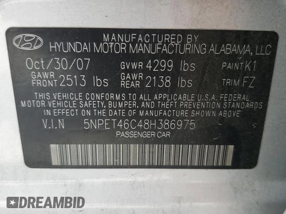 ✅ 2008 Hyundai Sonata GLS • VIN: 5NPET46C48H386975 • Лот: 81560185. Опубликован ранее на Copart с пробегом 161 484 миль. Бесплатный доступ к архиву аукционных продаж из США и подробный отчёт об истории автомобиля на DreamBid. Изображение 13.