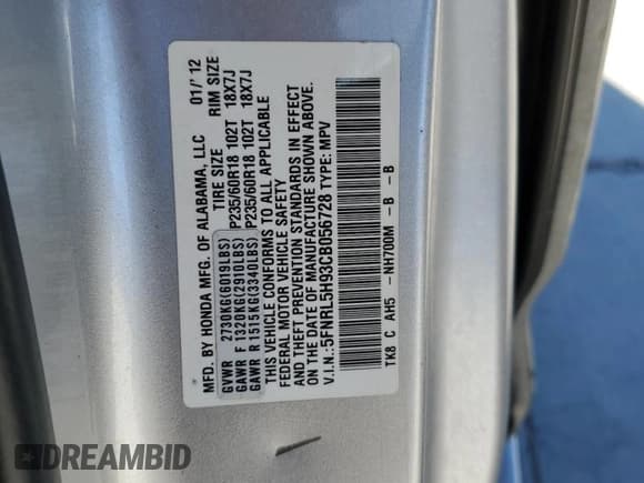 ✅ 2012 Honda Odyssey Touring • VIN: 5FNRL5H93CB056728 • Lot: 87208305. Wystawiony na Copart z przebiegiem 126 886 mil. Bezpłatny archiwum sprzedaży aukcyjnych z USA i szczegółowy raport historii pojazdu na DreamBid. Zdjęcie 13.