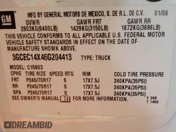 2006 Chevrolet Silverado 1500 Work Truck z VIN 3GCEC14X46G204413, wystawiony jako Copart lot #48256385 z przebiegiem 81 662 mil mil oraz Szkoda całkowita • Salvage title. Historia ofert i sprzedaży dostępna na DreamBid. Obrazek 12.