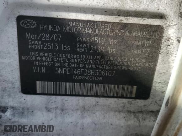 ✅ 2008 Hyundai Sonata GLS • VIN: 5NPET46F38H306107 • Лот: 51670824. Опубликован ранее на Copart с пробегом 274 168 миль. Бесплатный доступ к архиву аукционных продаж из США и подробный отчёт об истории автомобиля на DreamBid. Изображение 14.