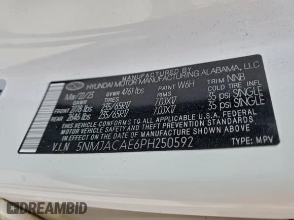 ✅ 2023 Hyundai Tucson SE • VIN: 5NMJACAE6PH250592 • Лот: 93751495. Опубликован ранее на Copart с пробегом 59 363 миль. Бесплатный доступ к архиву аукционных продаж из США и подробный отчёт об истории автомобиля на DreamBid. Изображение 12.