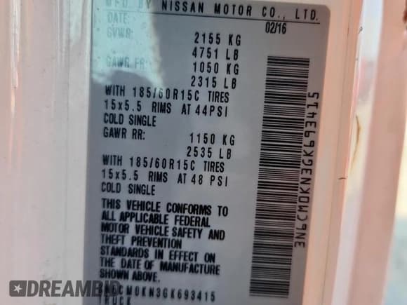 ✅ 2016 Nissan NV200 S • VIN: 3N6CM0KN3GK693415 • Lot: 61632215. Listed on Copart with 146,416 mi. Free auction sales archive from the USA and detailed vehicle history report at DreamBid. Image 13.