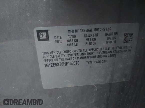 ✅ 2017 Chevrolet Malibu LT • VIN: 1G1ZE5ST0HF158370 • Lot: 43376487. Listed on IAAI with 179,155 mi. Free auction sales archive from the USA and detailed vehicle history report at DreamBid. Image 9.