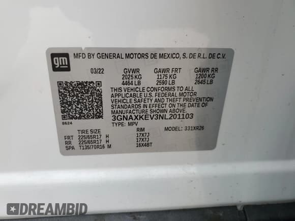 ✅ 2022 Chevrolet Equinox LT • VIN: 3GNAXKEV3NL201103 • Lot: 86288385. Listed on Copart with 27,155 mi. Free auction sales archive from the USA and detailed vehicle history report at DreamBid. Image 12.