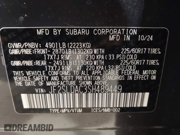 ✅ 2025 Subaru Forester • VIN: JF2SLDAC3SH489449 • Lot: 42607170. Listed on IAAI with 975 mi. Free auction sales archive from the USA and detailed vehicle history report at DreamBid. Image 9.